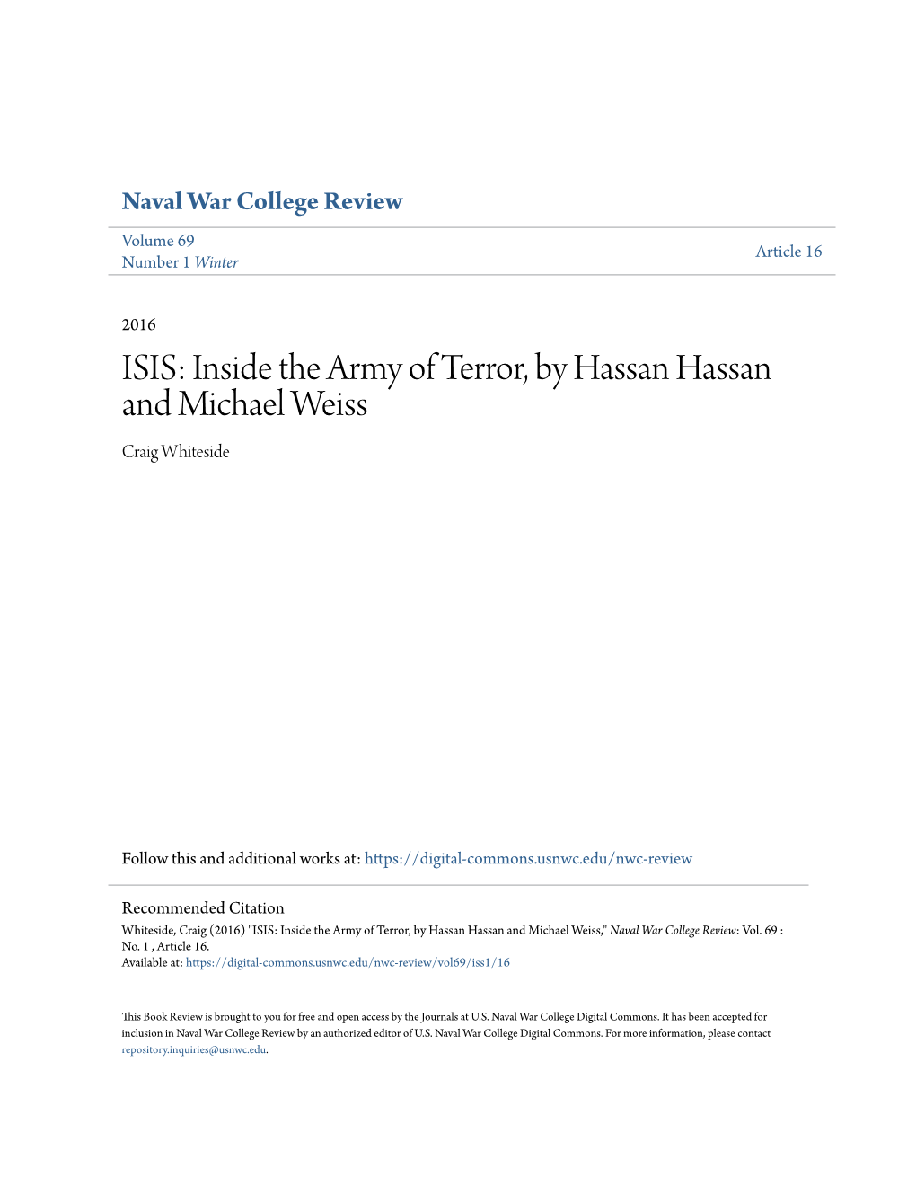ISIS: Inside the Army of Terror, by Hassan Hassan and Michael Weiss Craig Whiteside