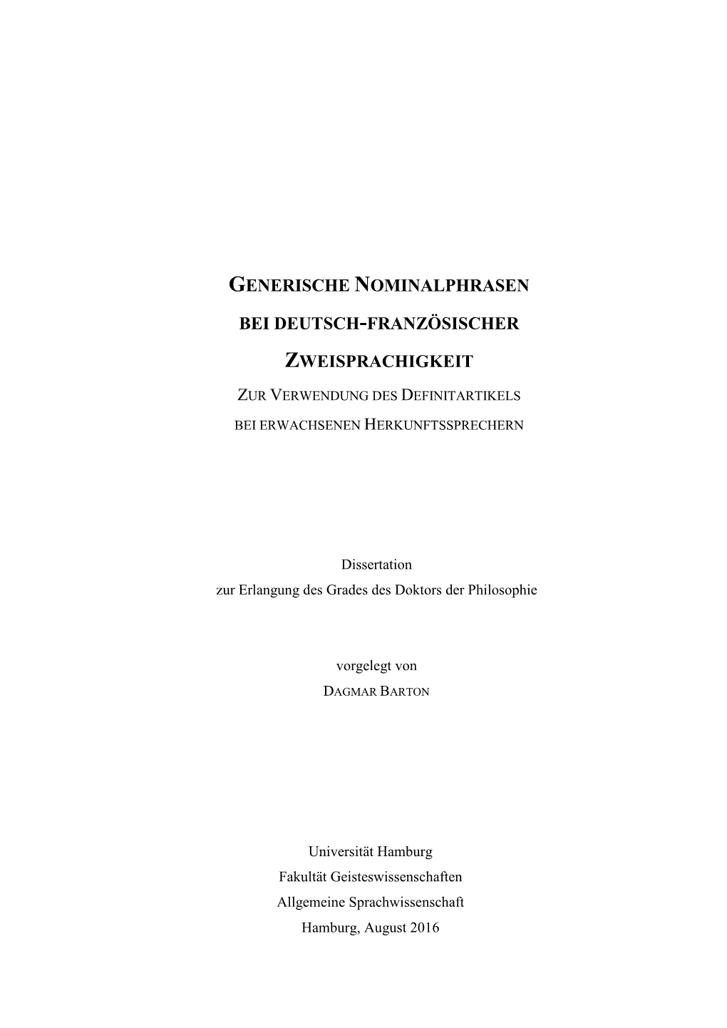 Generische Nominalphrasen Bei Deutsch-Französischer Zweisprachigkeit