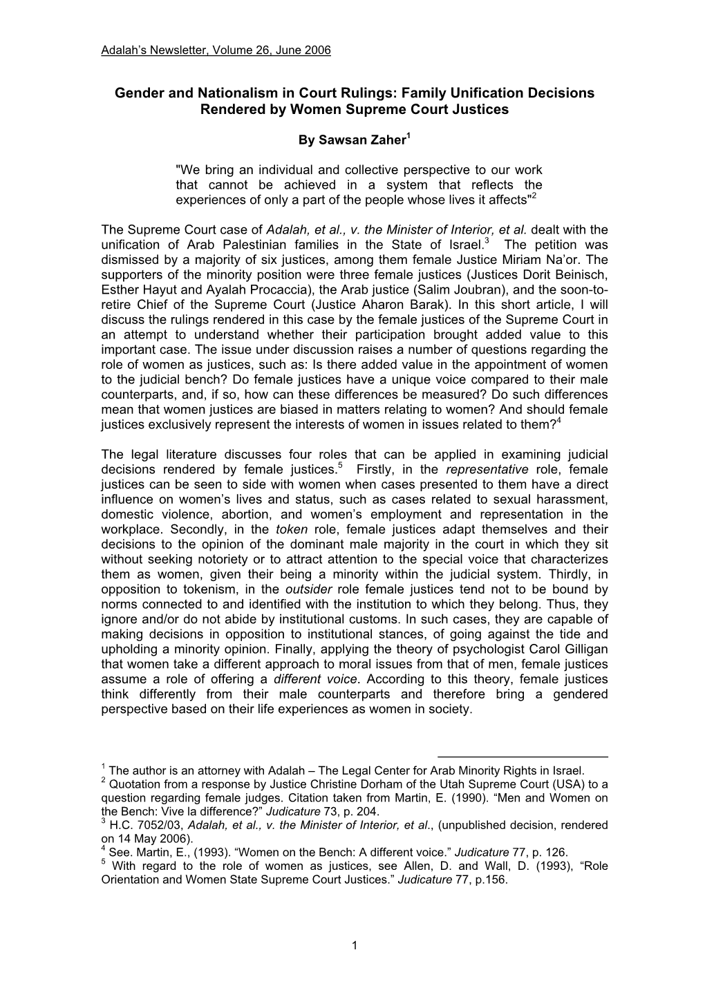 Gender and Nationalism in Court Rulings: Family Unification Decisions Rendered by Women Supreme Court Justices