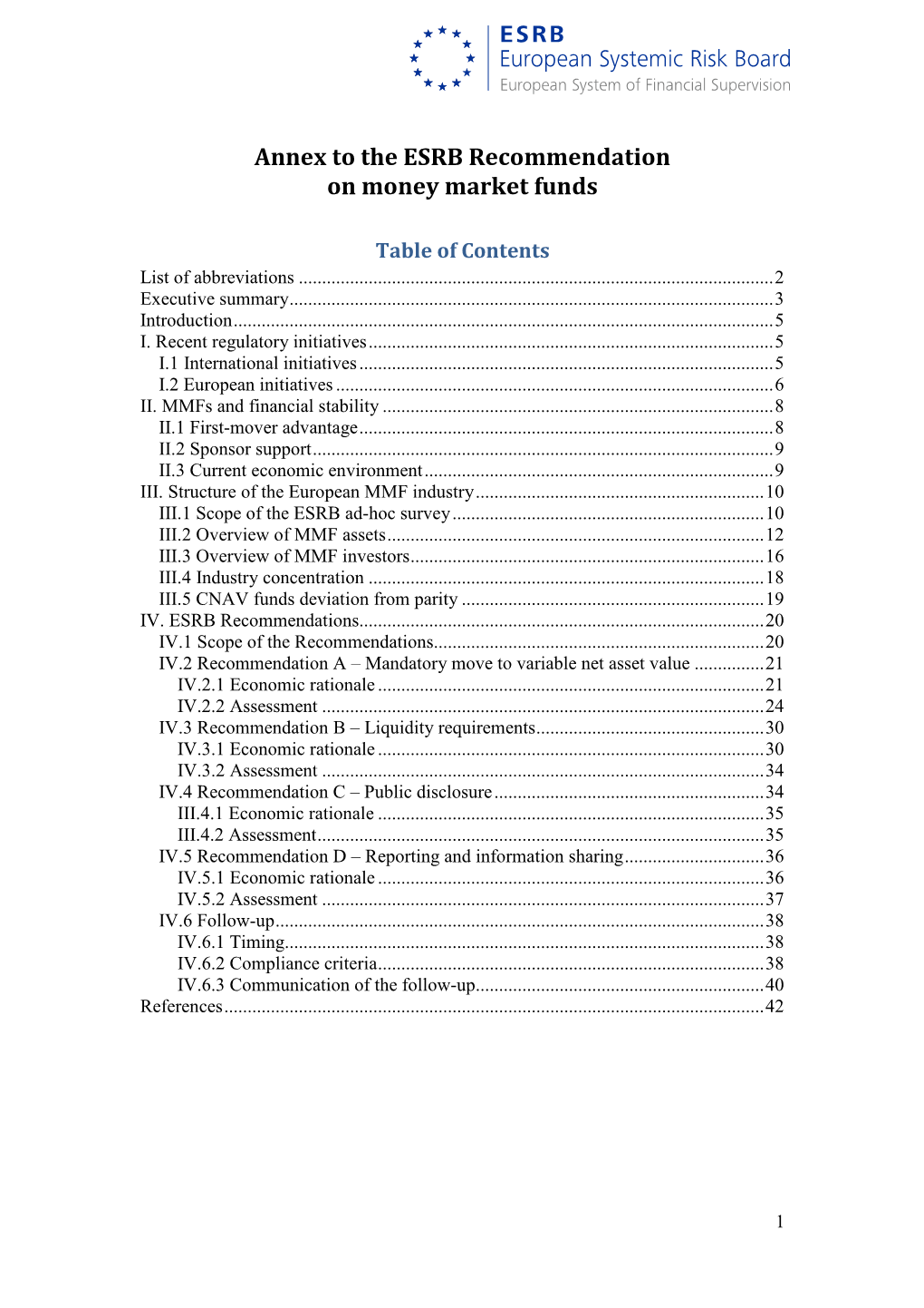 Annex to the ESRB Recommendation on Money Market Funds