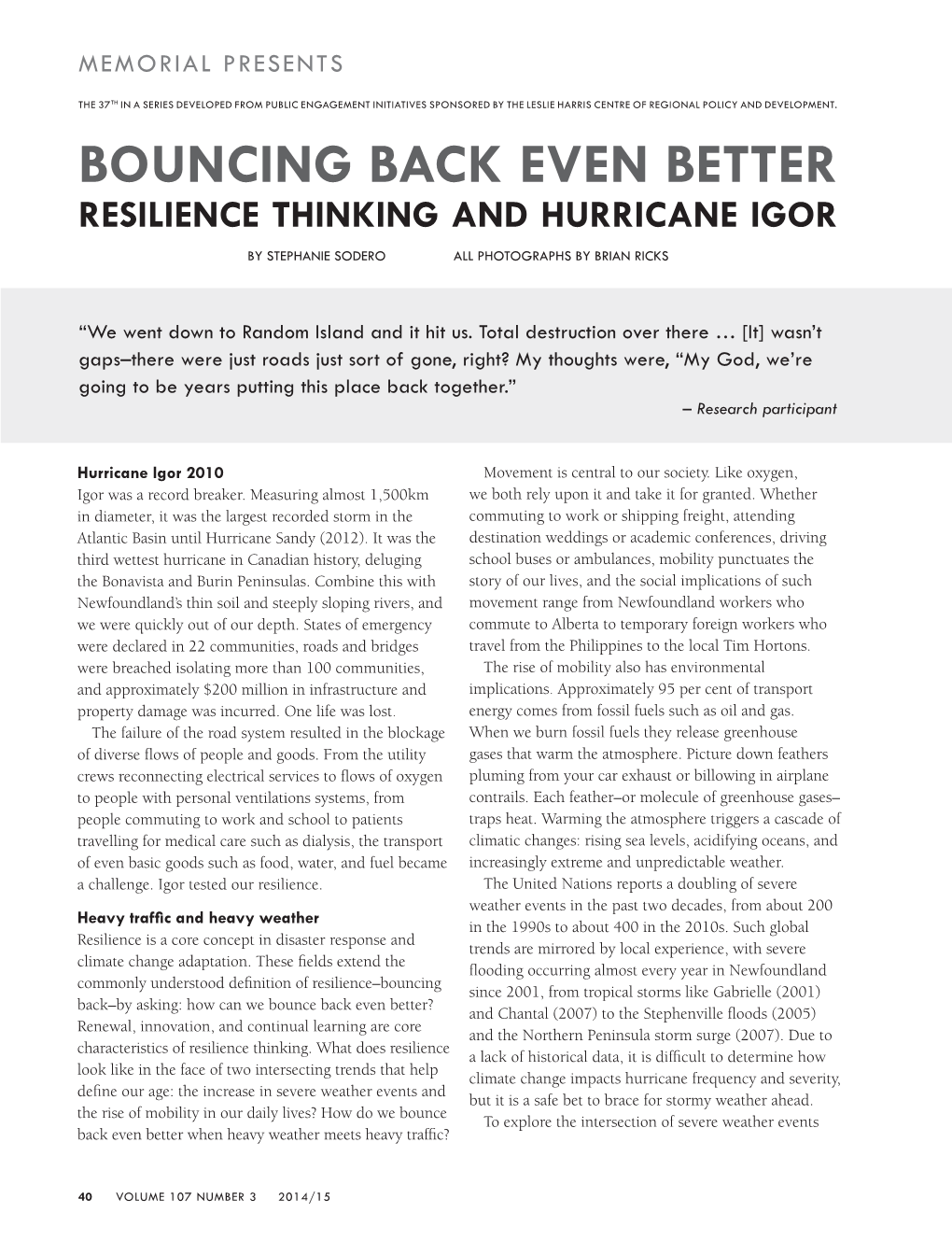 Bouncing Back Even Better: Resilience Thinking and Hurricane Igor