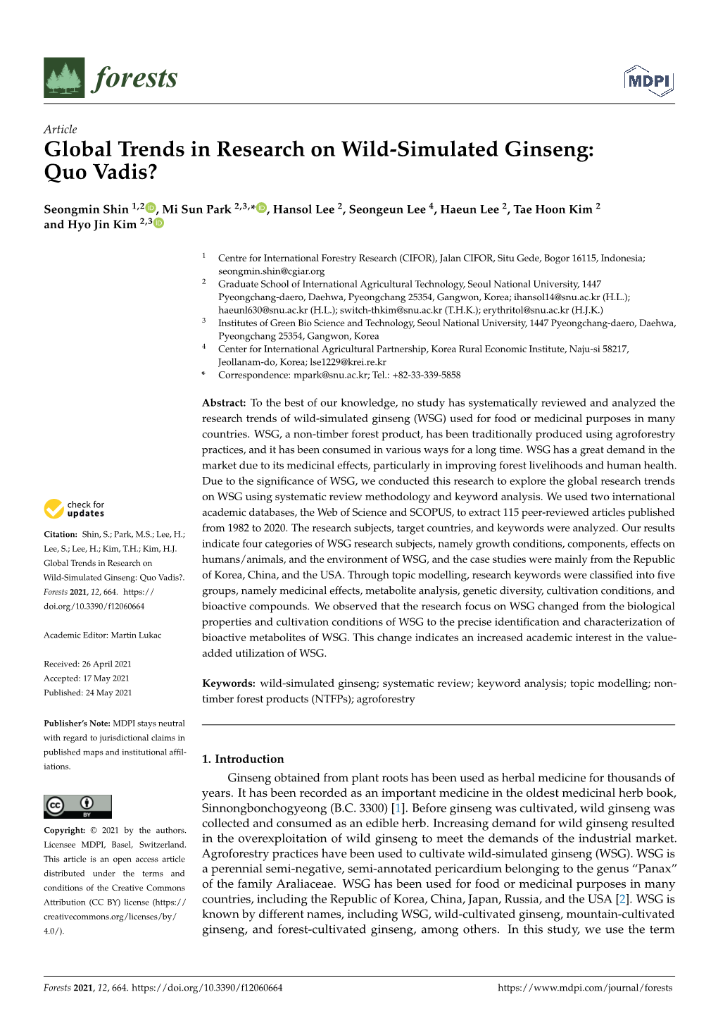 Global Trends in Research on Wild-Simulated Ginseng: Quo Vadis?