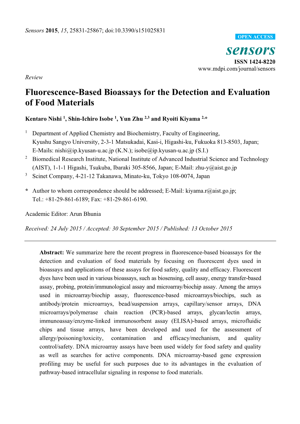 Fluorescence-Based Bioassays for the Detection and Evaluation of Food Materials