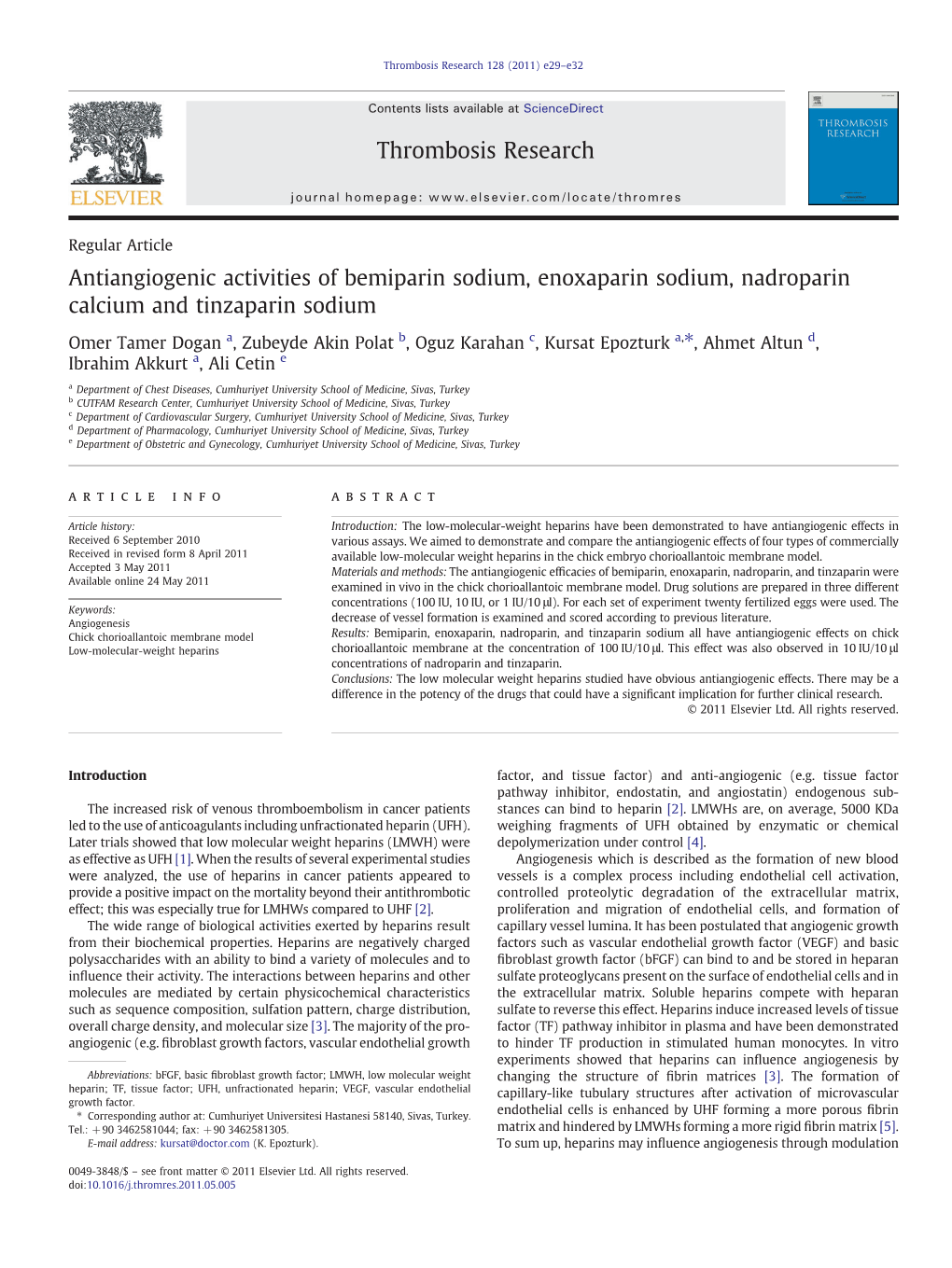 Antiangiogenic Activities of Bemiparin Sodium, Enoxaparin Sodium, Nadroparin Calcium and Tinzaparin Sodium