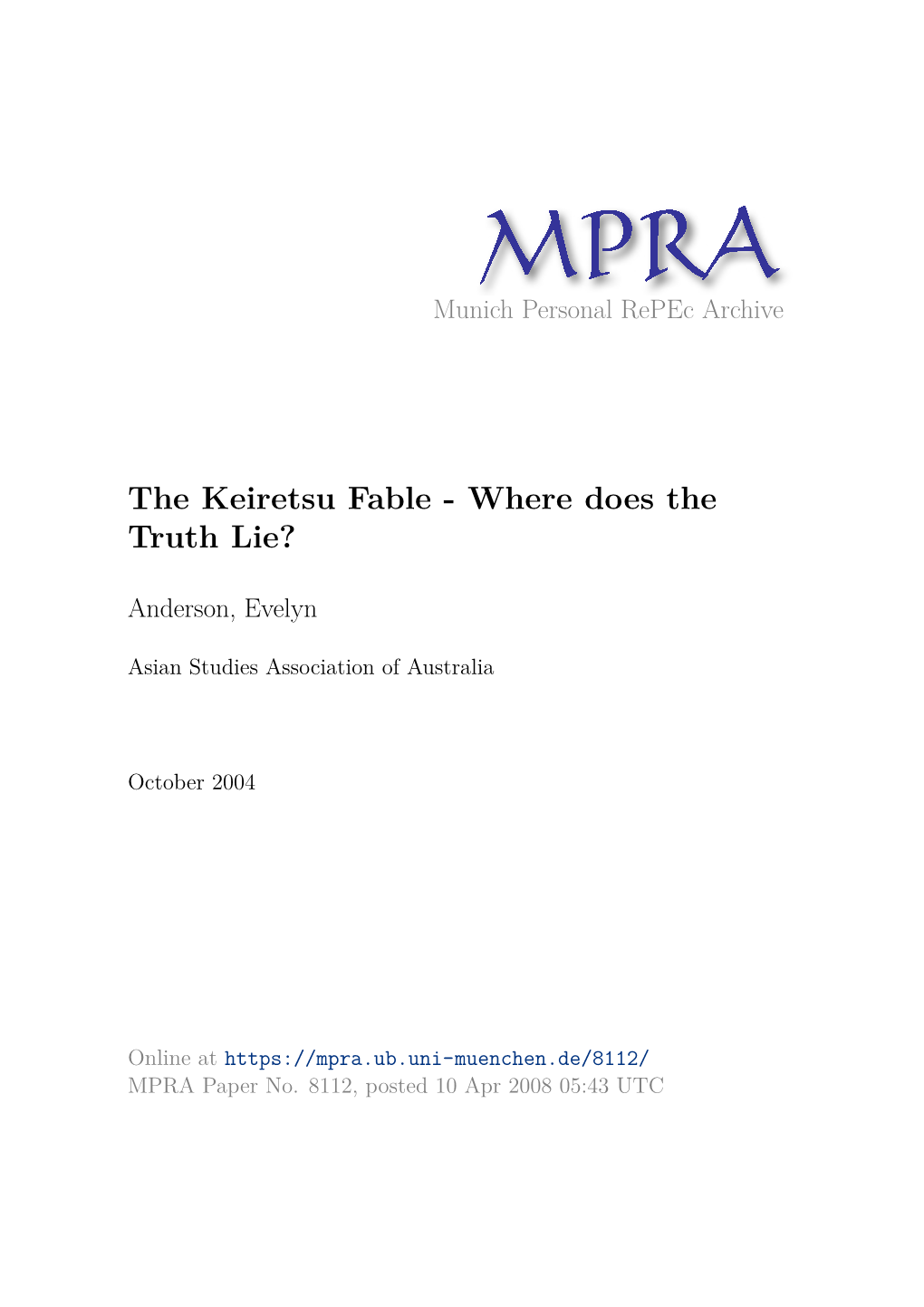 The Keiretsu Fable - Where Does the Truth Lie?