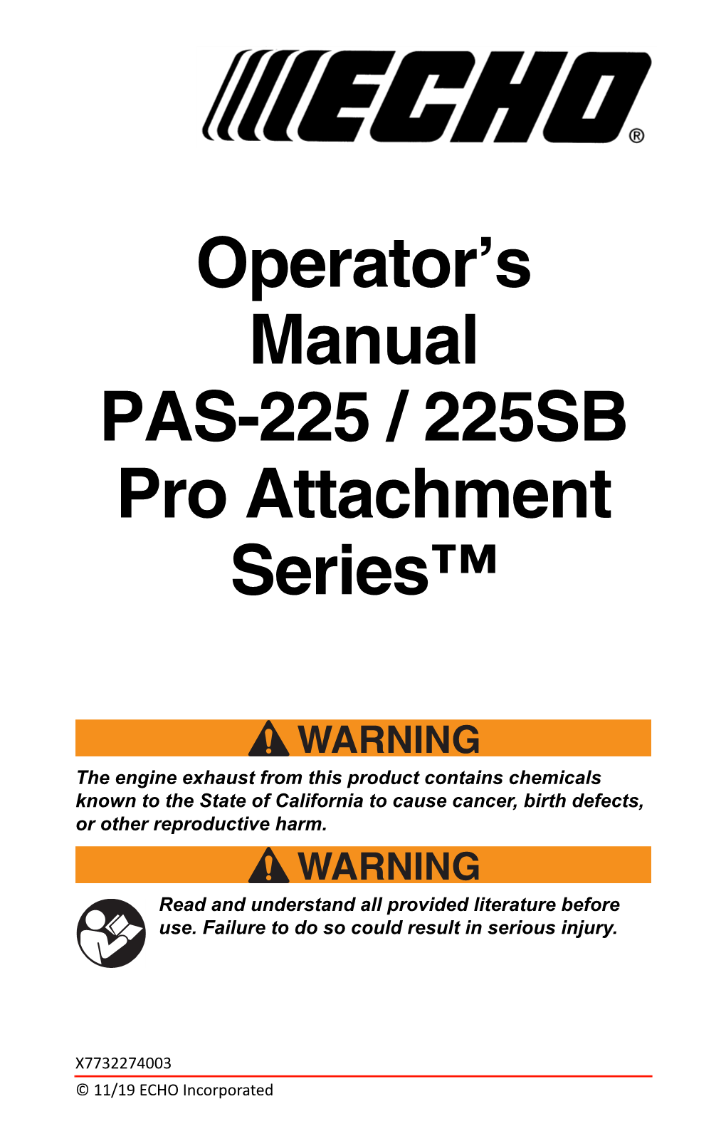 Operator's Manual PAS-225 / 225SB Pro Attachment Series™