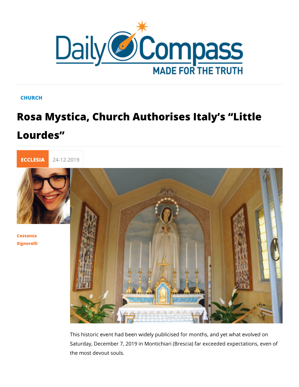 Rosa Mystica, Church Authorises Italy's “Little