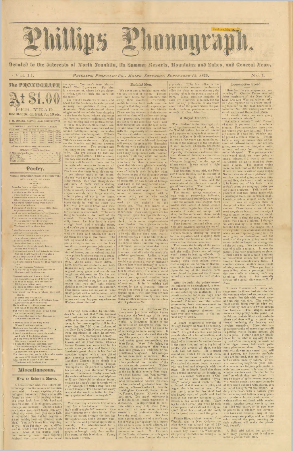 Phillps Phonograph : Vol. 2, No. 1 September 13,1879
