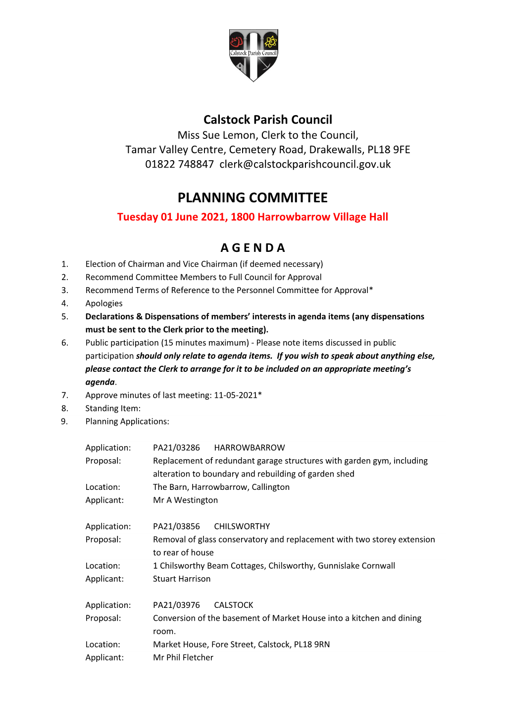 20210601 Planning Committee Agenda