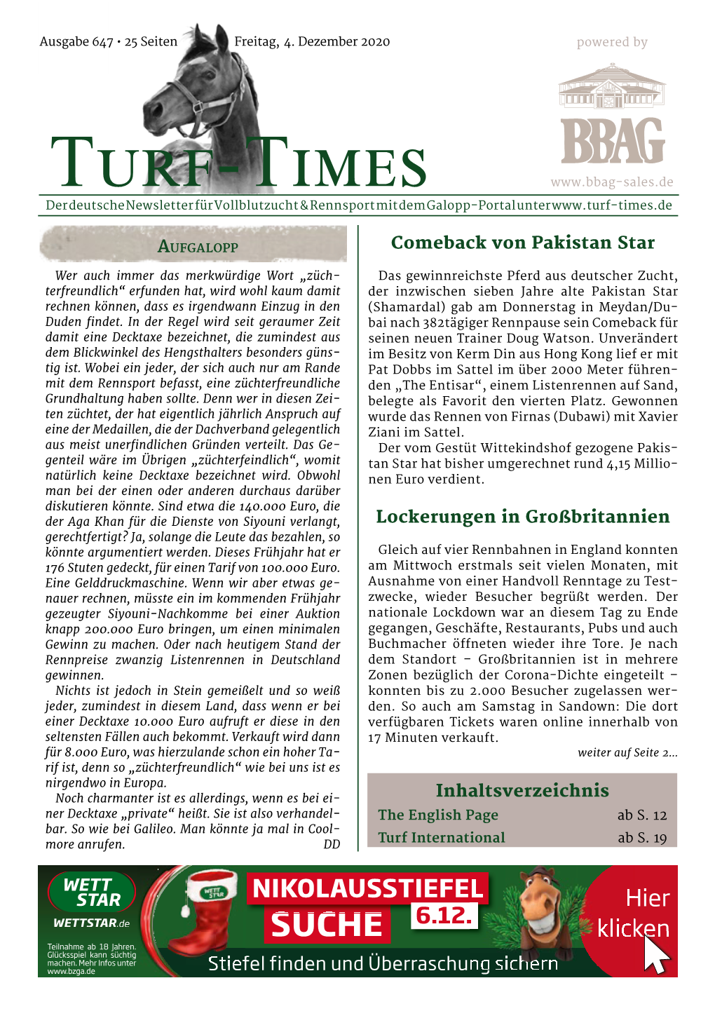 Turf-Times. Wenn Es Alle Wissen Sollen. Turf-Times Freitag, 4