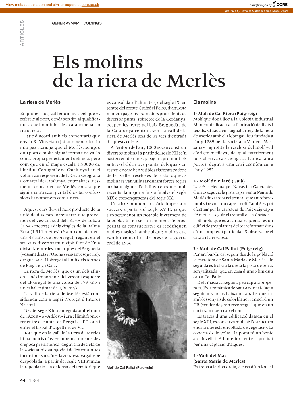 Els Molins De La Riera De Merlès