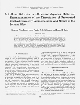 Acid-Base Behavior in 50-Percent Aqueous Methanol: Thermodynamics of the Dissociation of Protonated Tris(Hydroxymethyl)Aminomethane and Nature of the Solvent Effect*