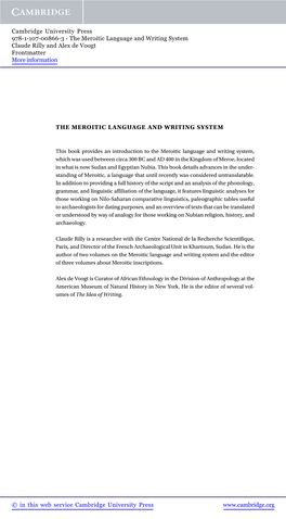 The Meroitic Language and Writing System Claude Rilly and Alex De Voogt Frontmatter More Information