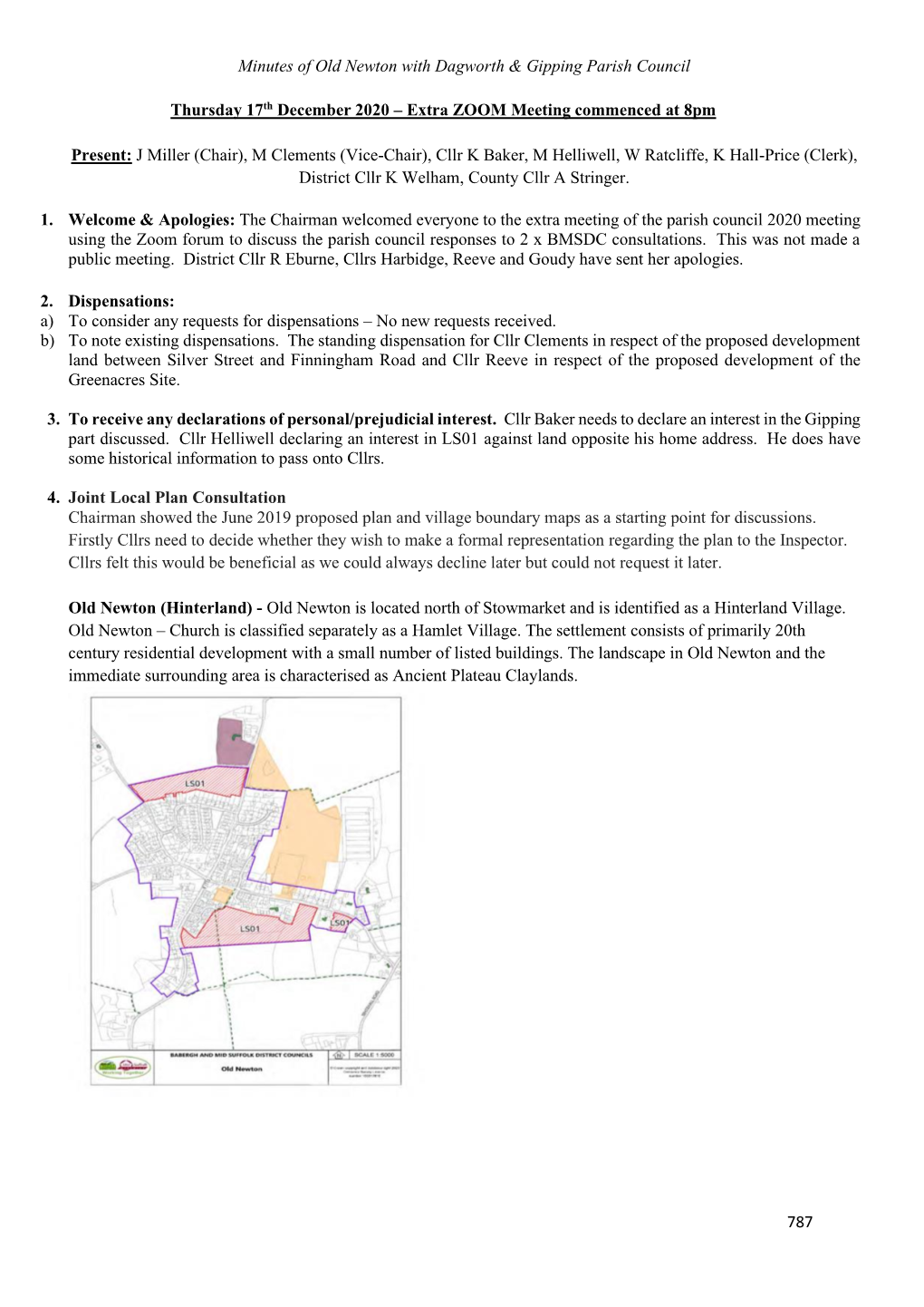 787 Minutes of Old Newton with Dagworth & Gipping Parish Council