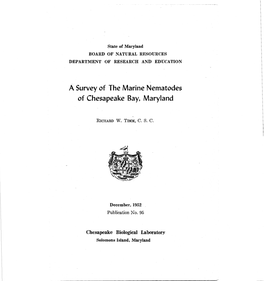 A Survey of the Marine Nematodes of Chesapeake Bay, Maryland