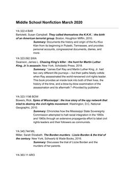 Middle School Nonfiction March 2020