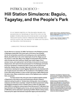 Hill Station Simulacra: Baguio, Tagaytay, and the People's Park
