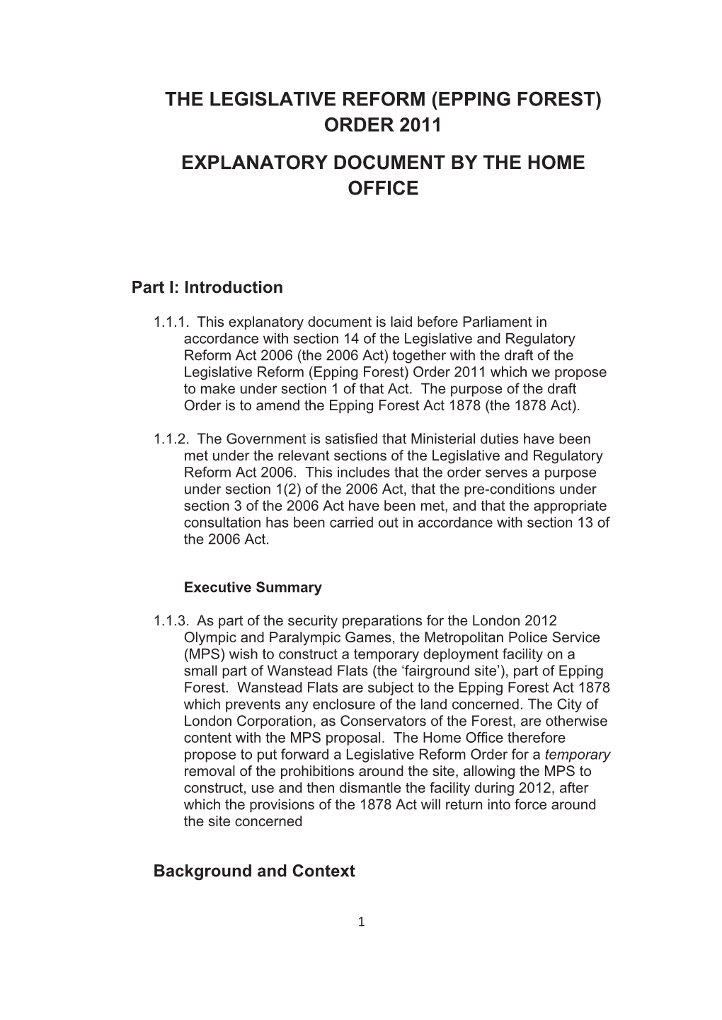 Wanstead Flats: Legislative Reform Order