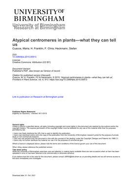 Atypical Centromeres in Plants—What They Can Tell Us Cuacos, Maria; H
