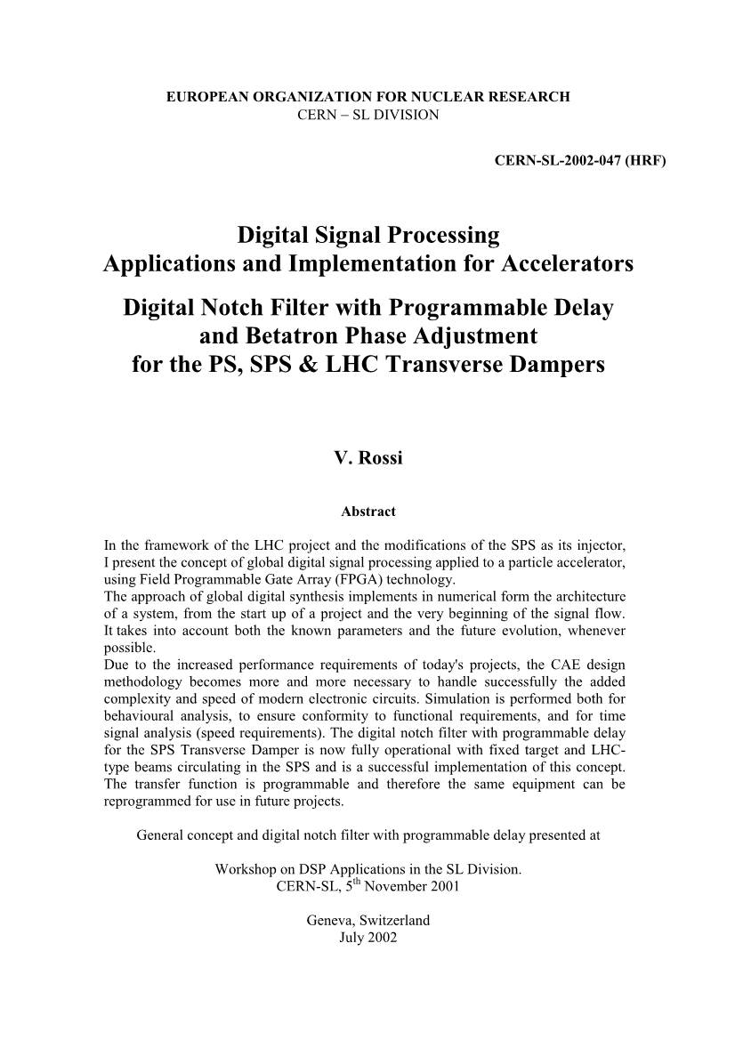 Digital Signal Processing Applications and Implementation for Accelerators