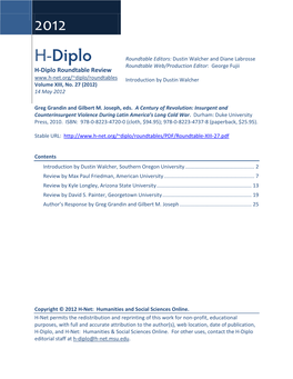 H-Diplo Roundtables, Vol. XIII, No. 27