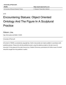 Statues:! Object!Oriented!Ontology!And!The!Figure!In!A! Sculptural!Practice!