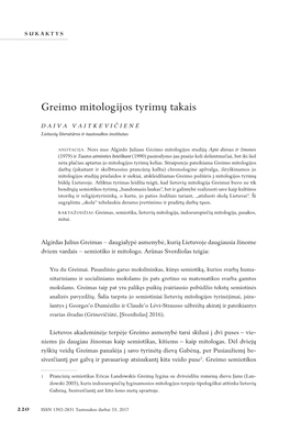 Greimo Mitologijos Tyrimų Takais