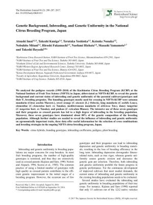 Genetic Background, Inbreeding, and Genetic Uniformity in the National Citrus Breeding Program, Japan