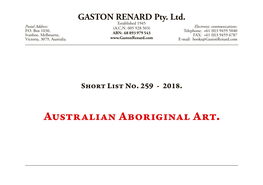 Australian Aboriginal Art. Gaston Renard Fine and Rare Books Short List Number 259 2018