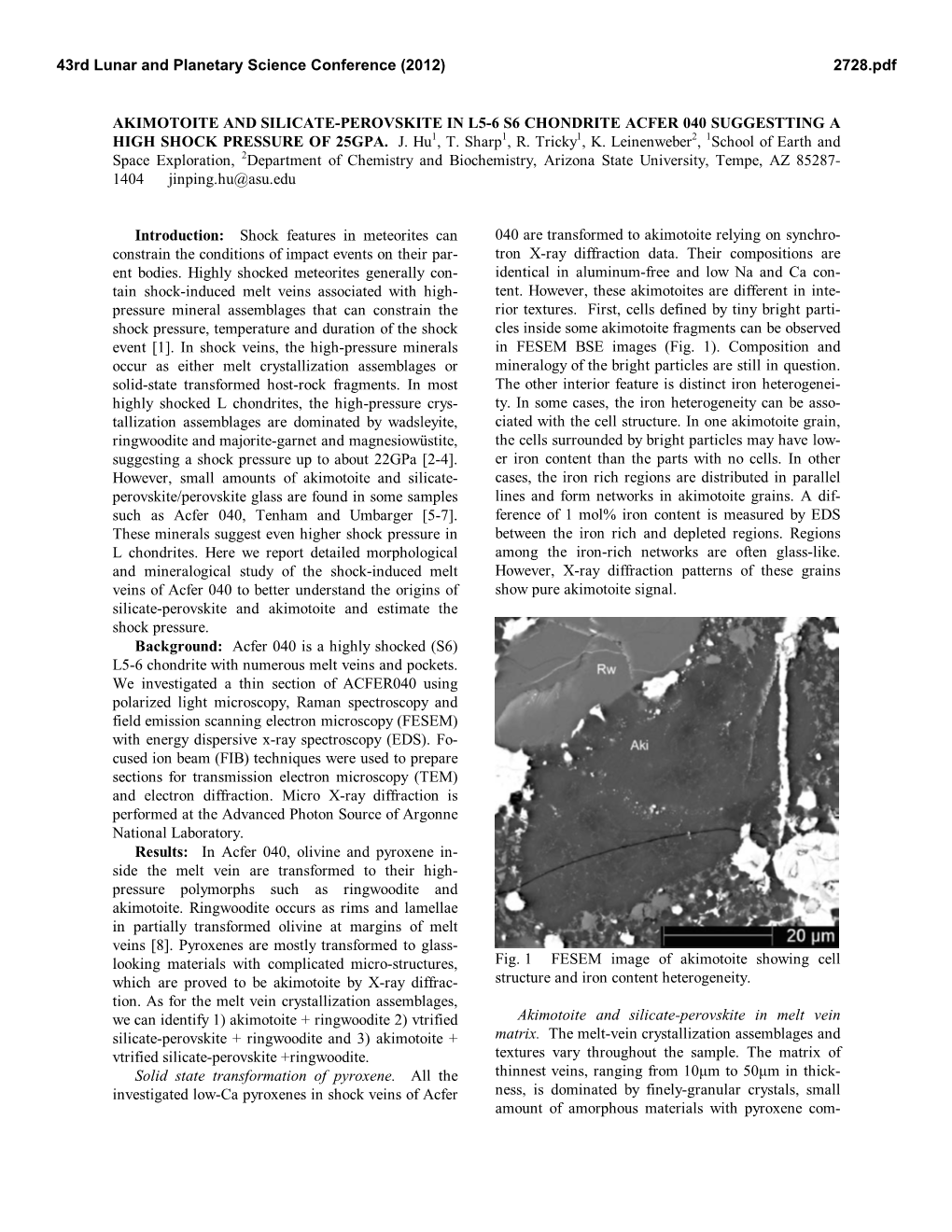 Akimotoite and Silicate-Perovskite in L5-6 S6 Chondrite Acfer 040 Suggestting a High Shock Pressure of 25Gpa