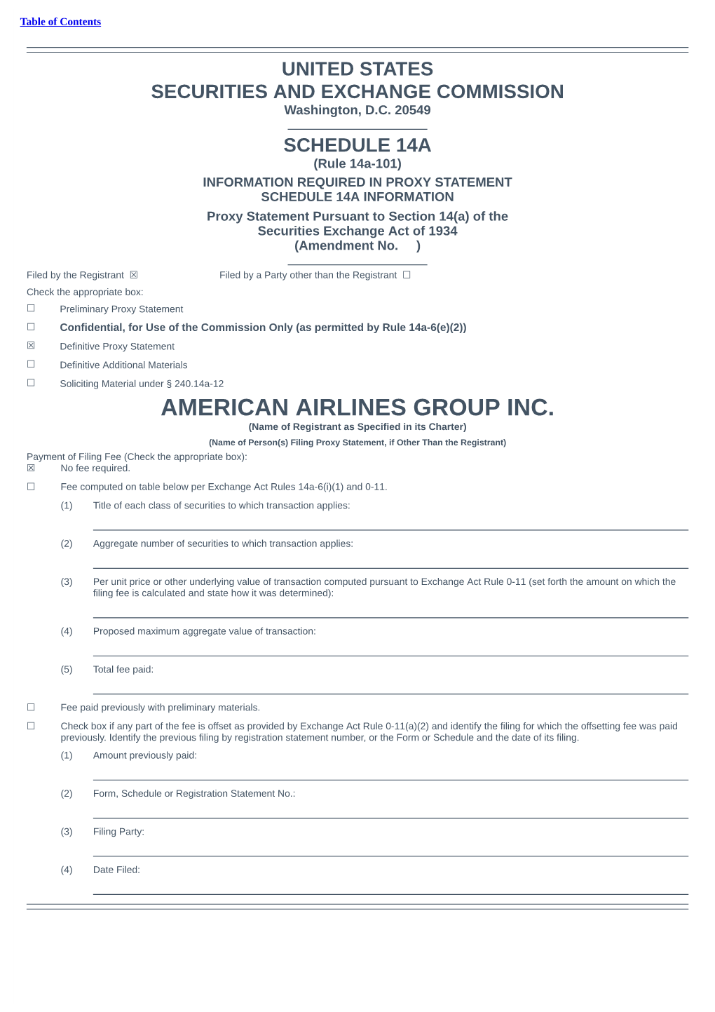 AMERICAN AIRLINES GROUP INC. (Name of Registrant As Specified in Its Charter)