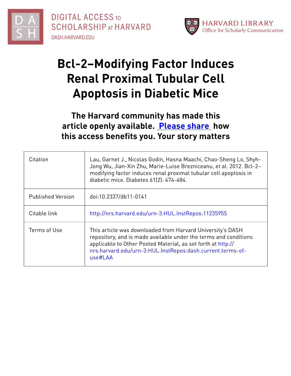 Bcl-2–Modifying Factor Induces Renal Proximal Tubular Cell Apoptosis in Diabetic Mice