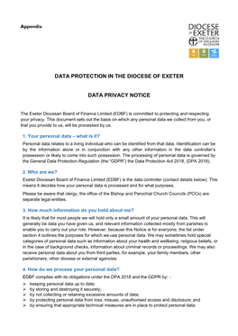 Data Protection in the Diocese of Exeter Data Privacy Notice