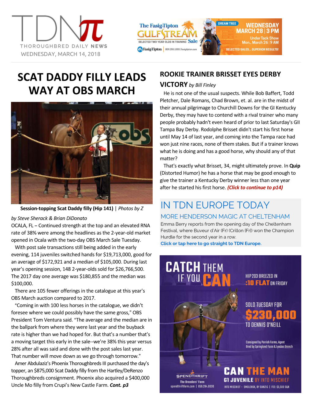 Scat Daddy Filly Leads Way at OBS March (Cont