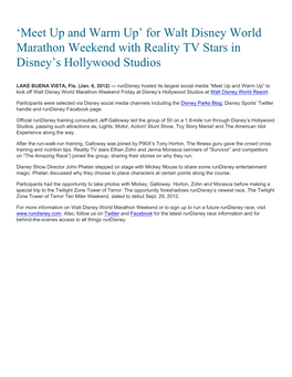 For Walt Disney World Marathon Weekend with Reality TV Stars in Disney's Hollywood Studios