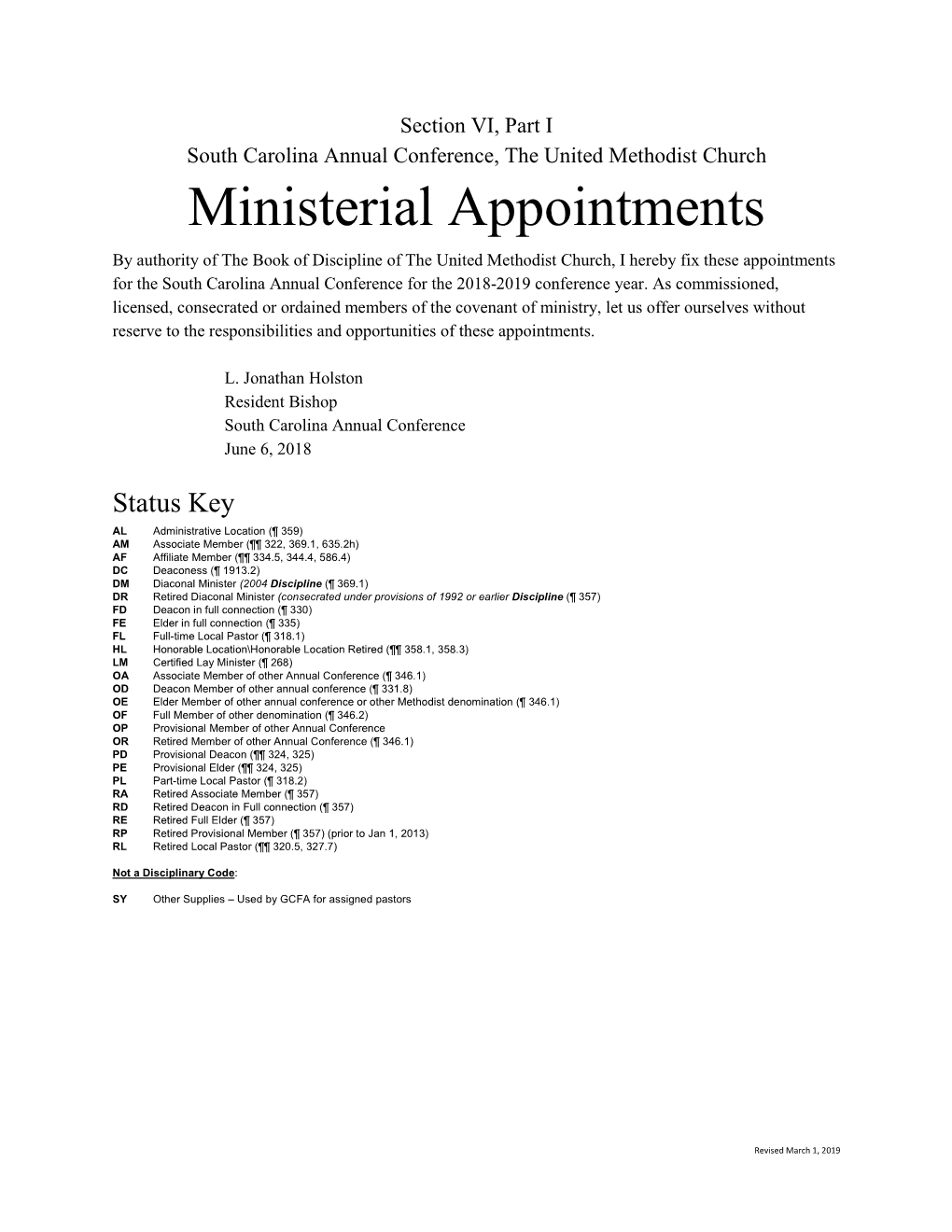 Ministerial Appointments