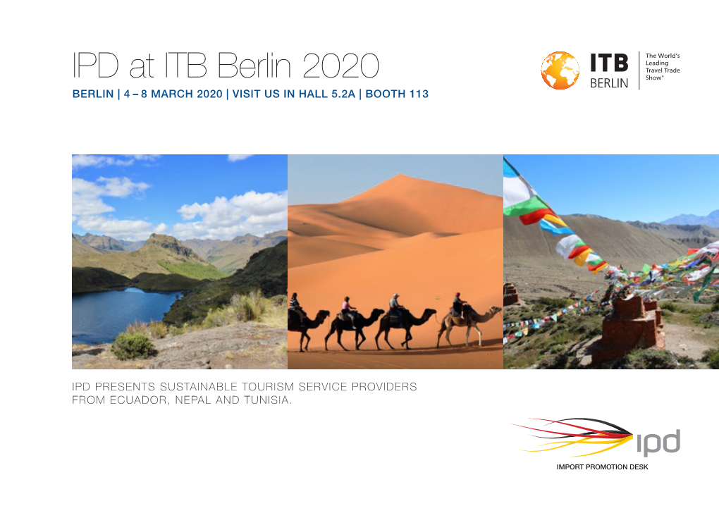 IPD at ITB Berlin 2020 BERLIN | 4 – 8 MARCH 2020 | VISIT US in HALL 5.2A | BOOTH 113