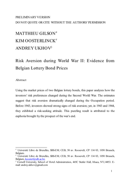 Risk Aversion During World War II: Evidence from Belgian Lottery Bond Prices