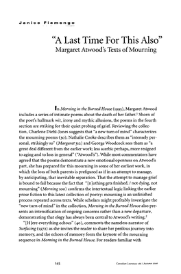 "A Last Time for This Also" Margaret Atwoocts Texts of Mourning