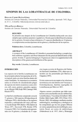 Sinopsis De Las Loranthaceae De Colombia