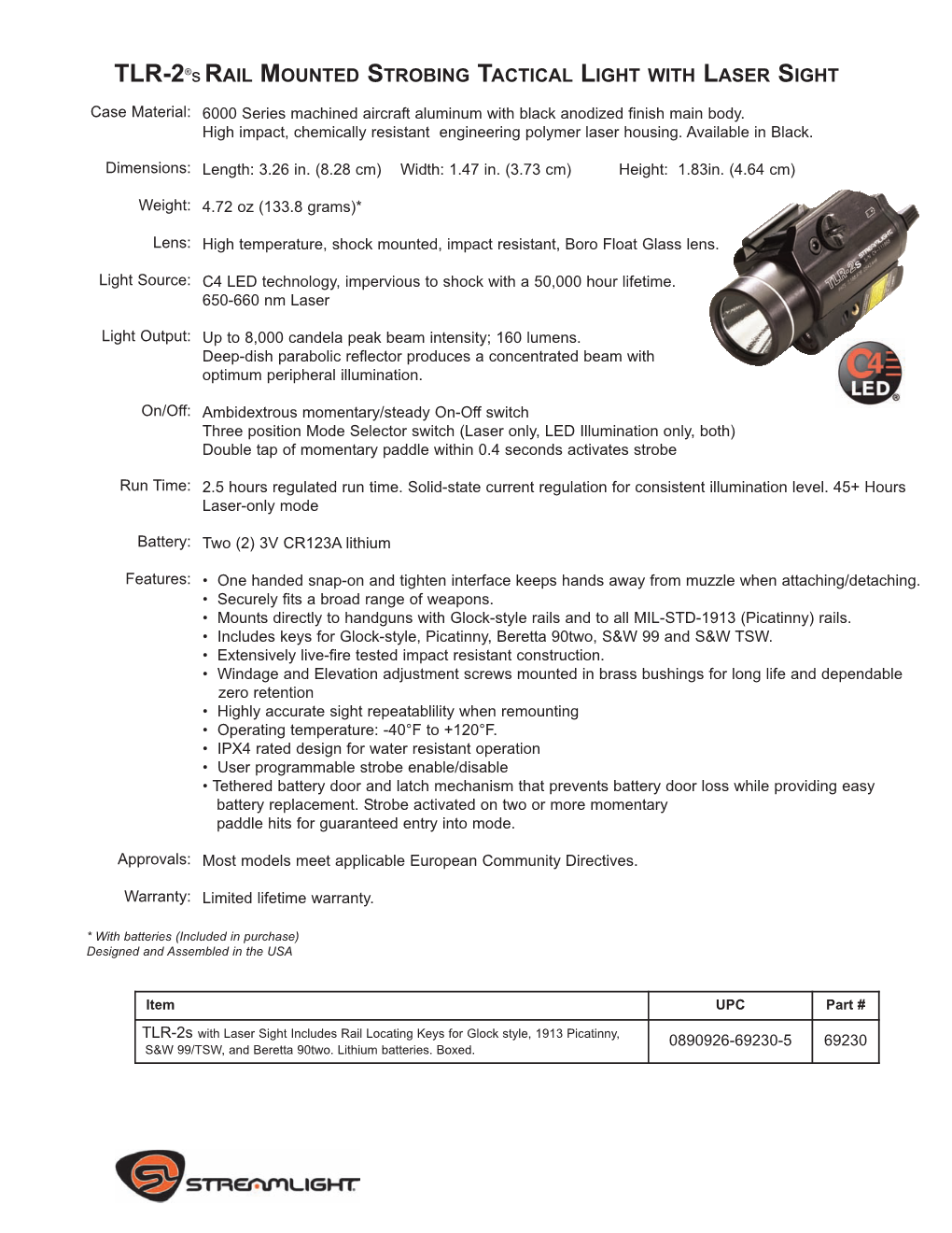 TLR-2®S RAIL MOUNTED STROBING TACTICAL LIGHT