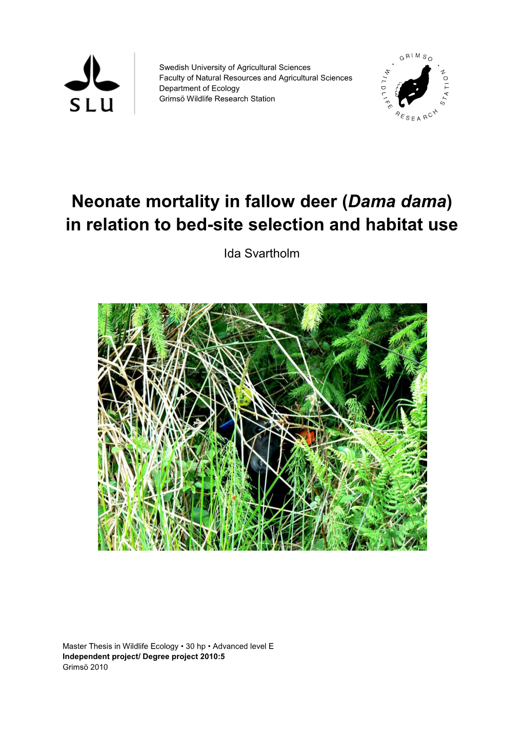 Neonate Mortality in Fallow Deer (Dama Dama) in Relation to Bed-Site Selection and Habitat Use