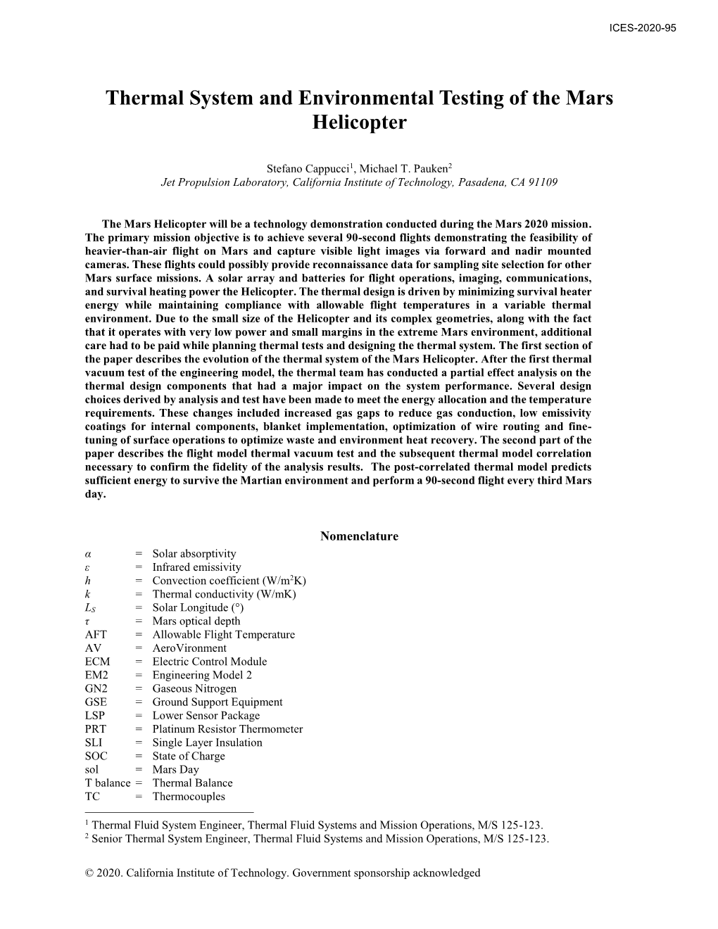 Thermal System and Environmental Testing of the Mars Helicopter