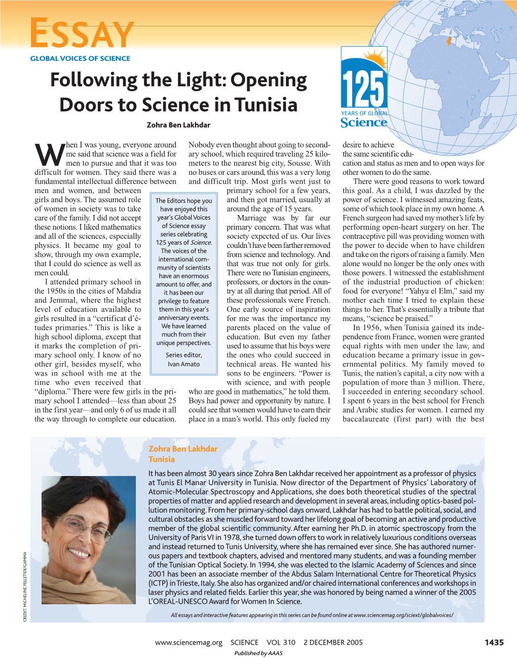 Opening Doors to Science in Tunisia Zohra Ben Lakhdar