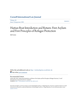 Haitian Boat Interdiction and Return: First Asylum and First Principles of Refugee Protection Bill Frelick