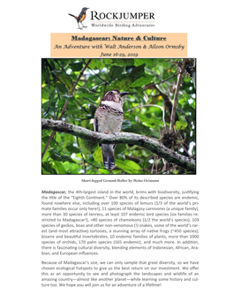 Madagascar: Nature & Culture an Adventure with Walt Anderson & Alison Ormsby June 16-29, 2019