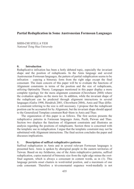 Partial Reduplication in Some Austronesian Formosan Languages