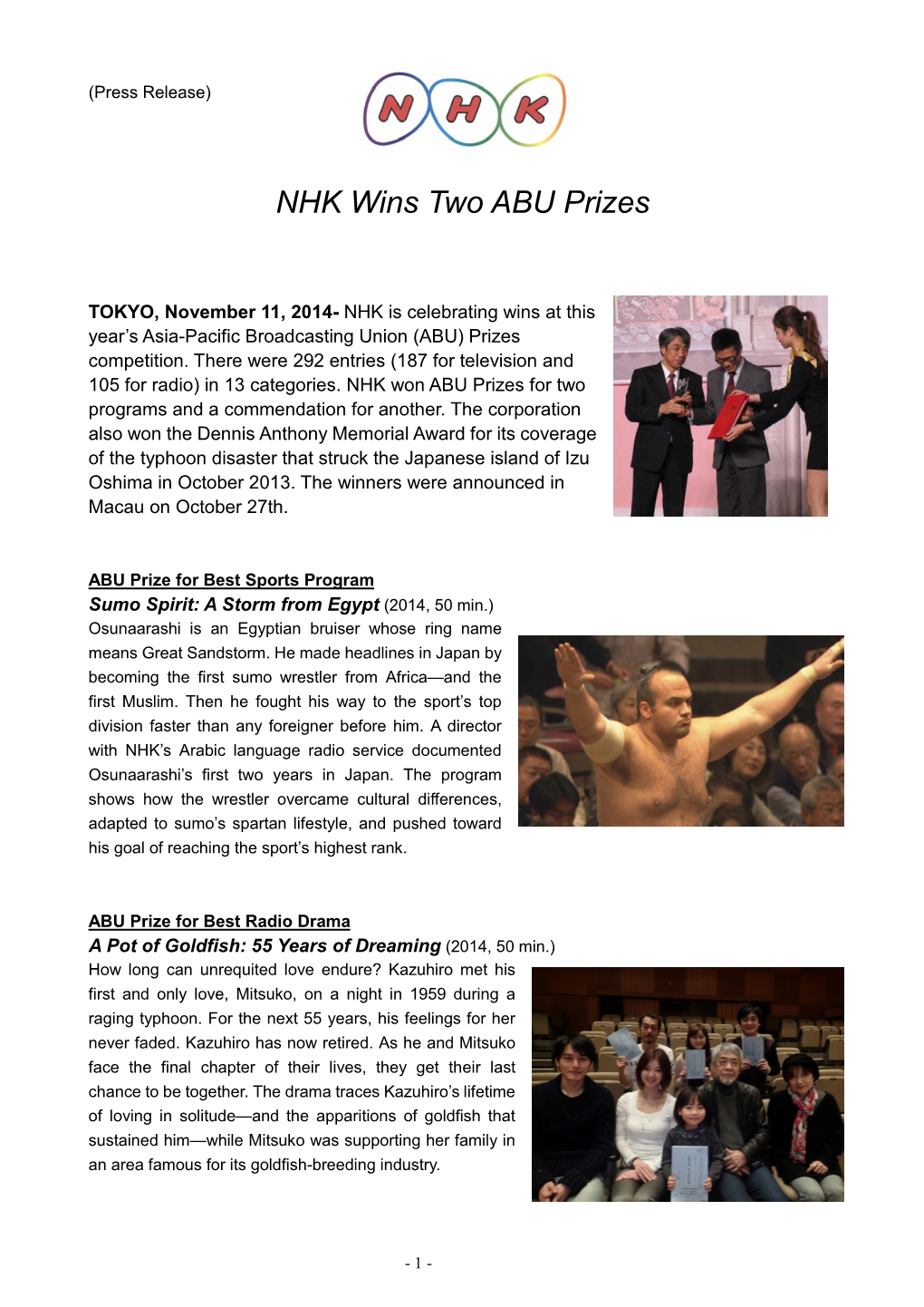 NHK Wins Two ABU Prizes
