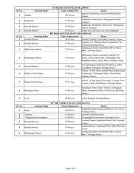 Sl. No. Starting Point Time of Departure Route 1 Amtala 06:30 A.M. Taratala, Rashbehari, Bijan Setu/Ballygunge Station 2 Esplana