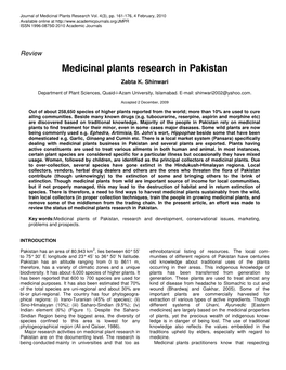Medicinal Plants Research in Pakistan